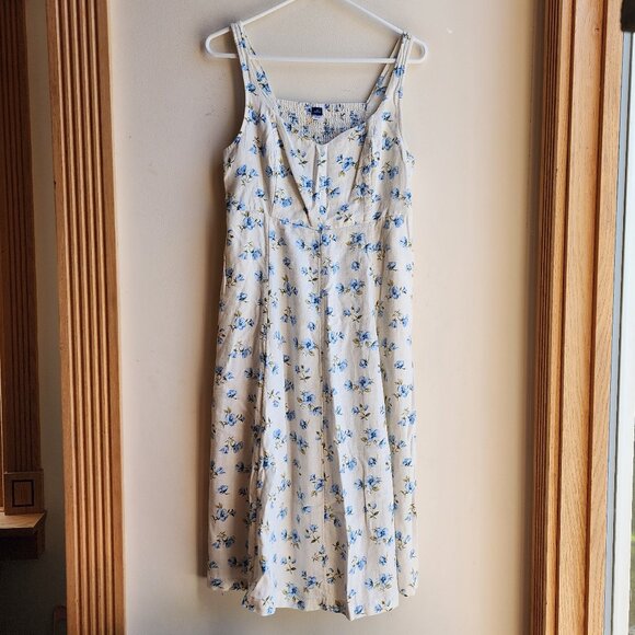 Old Navy Retro Cream/Blue Floral Midi Sundress Size Petite Medium - Picture 1 of 15